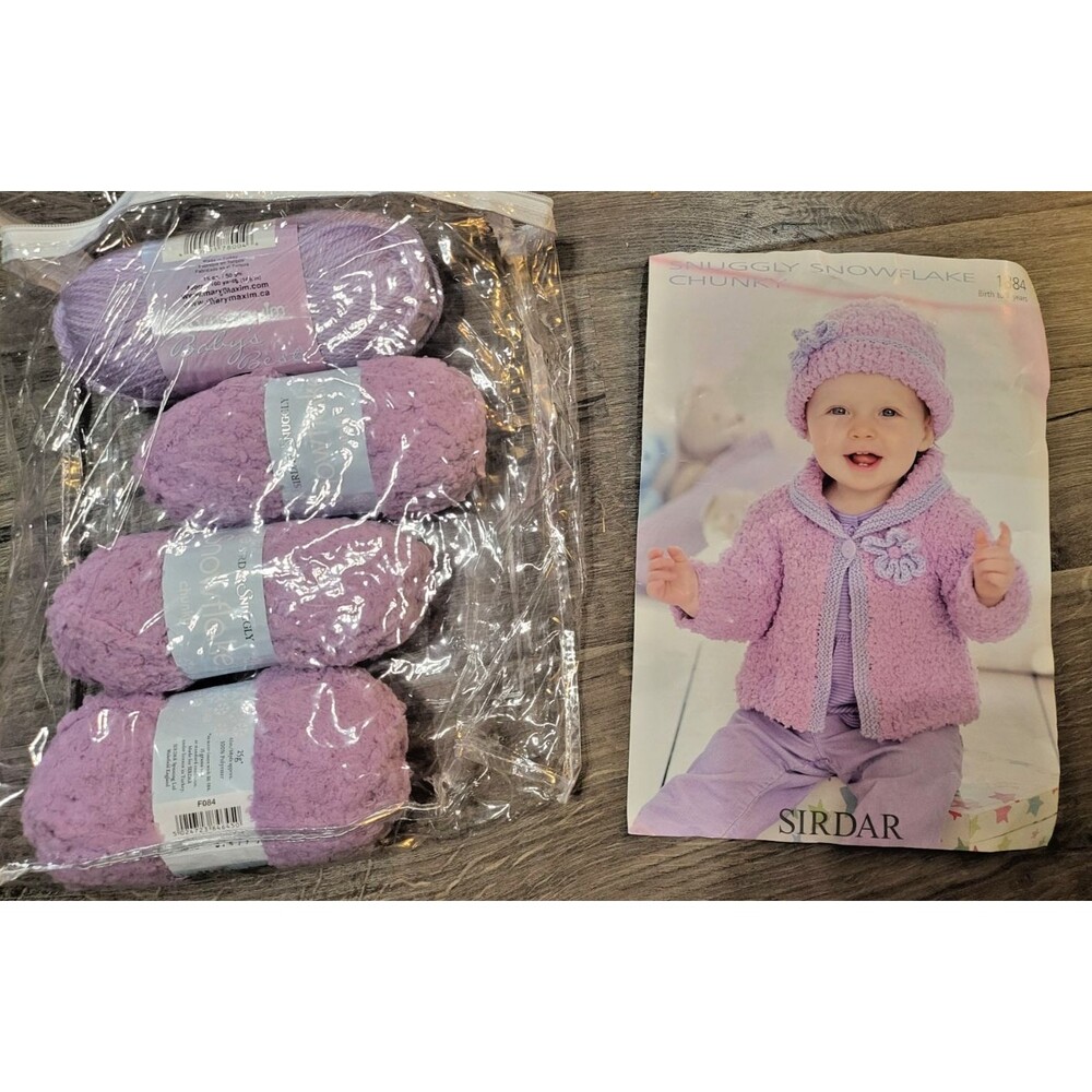 Sirdar Snuggly Snowflake Chunky Sweater/Hat Knitting Yarn  Birth-7yr Lilac KIT
